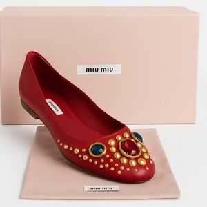 ✨ Brand New Miu Miu Jeweled Red Flats 
Size EU 39/US 9 – With Box & Dust Bag